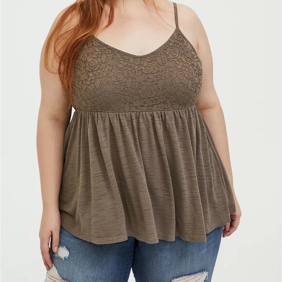 🆕DARK TAUPE SLUB JERSEY & LACE BABYDOLL CAMI - Picture 1 of 6